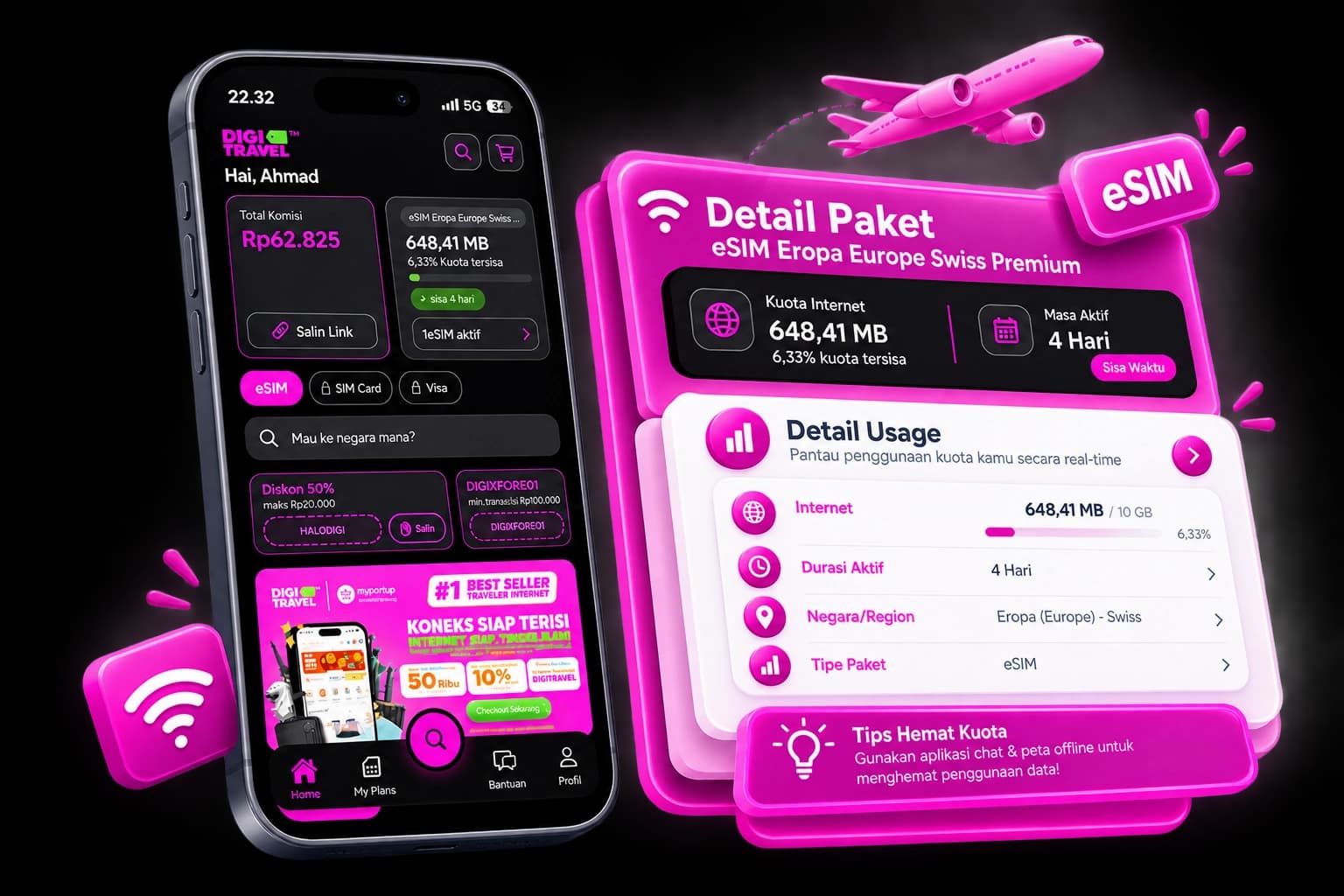 Tampilan DIGIAPP, aplikasi mobile DIGITRAVEL