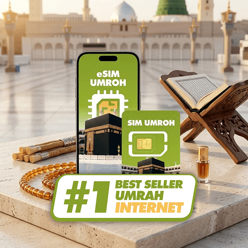 eSIM Umroh dengan latar Masjid Nabawi