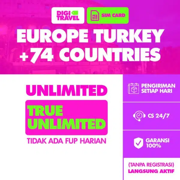 SIM Card Europe Turkey USA Unlimited Global Worldwide 74 Negara